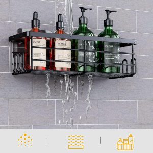 Uamector Etagère de Salle de Bain sans Perçage - 3 PCS Porte Shampoing Gel Douche Angle Antirouille - Etagère de Rangement pour Salle de Bain de Grande Capacité Lot de 3 Carrés Noir