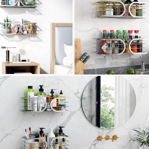 Adurei Etagère Douche Sans Percage Murale de Rangement pour Bouteilles de Shampoing Gel 304 Acier Inoxydable Grande Capacité Support Douche pour Salle de BainArgent