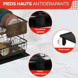 Egouttoir Vaisselle sur Evier avec Tapis Vaisselle Absorbant et système d&apos;évacuation Automatique vers l&apos;évier de la Cuisine - Organisateur Evier Cuisine 2 Niveaux