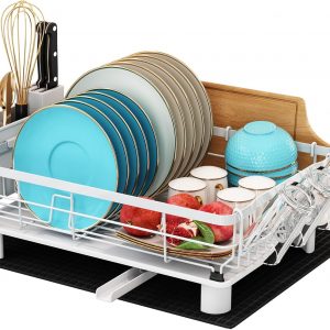 MAJALiS Egoutoire Vaisselle 2 Niveaux, Égouttoir Vaisselle Cuisine en Acier Inoxydable Noir avec Porte-Gobelets et Porte-Ustensiles, Tapis de Séchage