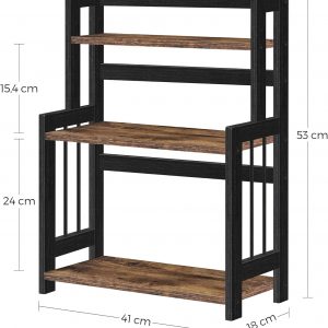 SONGMICS Étagère à Épices, Étagère de Rangement à 3 Niveaux, Organisateur de Bureau, Cadre en Bambou, pour Cuisine, Salle à Manger, Bureau, Marron Rustique et Noir OFS047B01