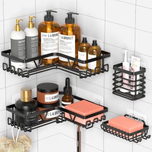 Kegii Support Douche Étagère de Douche sans Percage Etagere Salle Angle de Bain Coin Salle de Douche, Couleur Argent