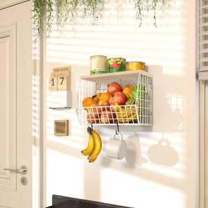 Mefirt Corbeille a Fruit Blanc, Rangement Legumes Cuisine, Kitchen Organizer peut Comme Rangement Fruits et Légumes, Support a Mural et Paniers de Basket Empilables pour Vegetable, Collations