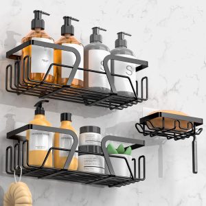 Kegii Support Douche Étagère de Douche sans Percage Etagere Salle Angle de Bain Coin Salle de Douche, Couleur Argent