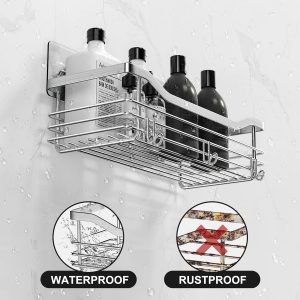Orimade Inoxydable Serviteur de Douche Etagère avec 5 Crochets pour Salle de Bain Panier Toilette Cuisine Spice Rack Acier SUS304 sans Perçage - 2 Pack