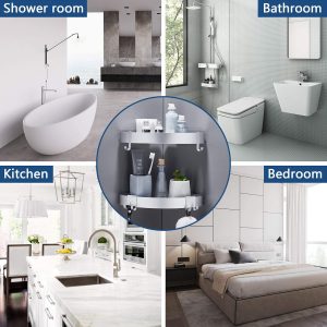 GERUIKE Étagère de Douche d&apos;angle sans Perçage Adhésif Etagere de Rangement Douche Angle Organisateur Salle de Bain Argent en Aluminium Mural 2 Pièces Porte Gel Shampoing Douche