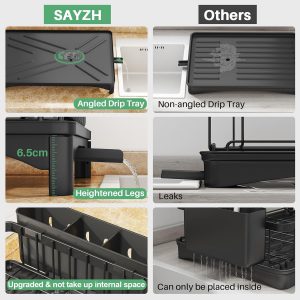 SAYZH Égouttoir à Vaisselle Détachable à 2 Niveaux, Organiseur D&apos;égouttoir à Vaisselle De Grande Capacité avec Porte-ustensiles, Egouttoir à Tasses pour Comptoir De Cuisine Noir