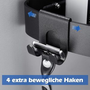 FIISAYL Etagere Douche sans Percage Rangement Salle de Bain Étagère d&apos;angle Douche Support Salle de Bain avec 4 Crochets, Raumfahrt-Aluminium Noir 2 unité