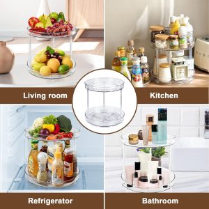 LUZOON Plateau Tournant Epices Rotatif, Lazy Susan Organisateur Organizer de Rangement Cuisine d&apos;étagère de Placard Support de Stockage d&apos;articles pour Condiments,Frigo,Chambre 23cm 2Etages