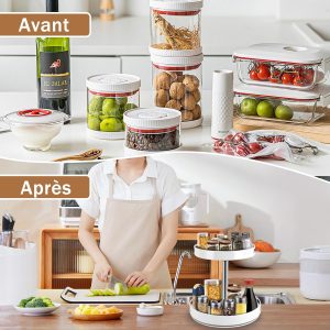MEKOTRIN Étagère Épices 2 Niveaux, 360° Plateau Tournant pour Rangement Épices Cuisine, Porte-épices à Hauteur Réglable, Lazy Susan de Cuisine, Salon, Toilettes, Organisateur de CosmétiquesBlanc