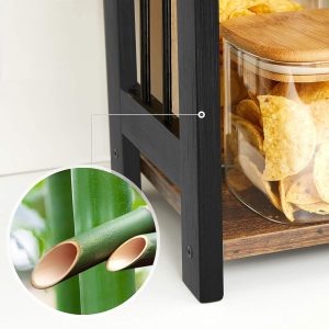 SONGMICS Étagère à Épices, Étagère de Rangement à 3 Niveaux, Organisateur de Bureau, Cadre en Bambou, pour Cuisine, Salle à Manger, Bureau, Marron Rustique et Noir OFS047B01