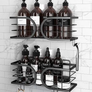 Adurei Etagère Douche Sans Percage Murale de Rangement pour Bouteilles de Shampoing Gel 304 Acier Inoxydable Grande Capacité Support Douche pour Salle de BainArgent