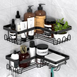 Kegii Support Douche Étagère de Douche sans Percage Etagere Salle Angle de Bain Coin Salle de Douche, Couleur Argent