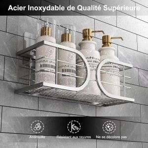 Adurei Etagère Douche Sans Percage Murale de Rangement pour Bouteilles de Shampoing Gel 304 Acier Inoxydable Grande Capacité Support Douche pour Salle de BainArgent