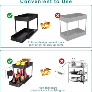 DEKAVA Lot de 2 Rangement sous Évier - Organisateur sous Evier Tiroir Coulissant à Extraction - Rangement Et Organisation De Cuisine - Panier de rangement multifonction pour salle de bain - Noir