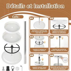 MEKOTRIN Étagère Épices 2 Niveaux, 360° Plateau Tournant pour Rangement Épices Cuisine, Porte-épices à Hauteur Réglable, Lazy Susan de Cuisine, Salon, Toilettes, Organisateur de CosmétiquesBlanc
