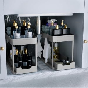 DEKAVA Lot de 2 Rangement sous Évier - Organisateur sous Evier Tiroir Coulissant à Extraction - Rangement Et Organisation De Cuisine - Panier de rangement multifonction pour salle de bain - Noir