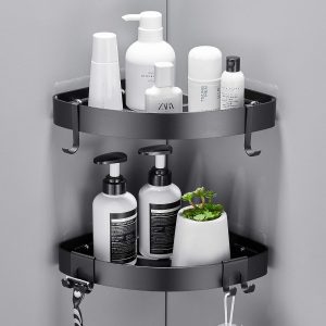 GERUIKE Étagère de Douche d&apos;angle sans Perçage Adhésif Etagere de Rangement Douche Angle Organisateur Salle de Bain Argent en Aluminium Mural 2 Pièces Porte Gel Shampoing Douche
