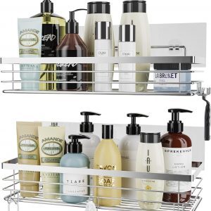 Orimade Inoxydable Serviteur de Douche Etagère avec 5 Crochets pour Salle de Bain Panier Toilette Cuisine Spice Rack Acier SUS304 sans Perçage - 2 Pack