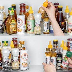 LUZOON Plateau Tournant Epices Rotatif, Lazy Susan Organisateur Organizer de Rangement Cuisine d&apos;étagère de Placard Support de Stockage d&apos;articles pour Condiments,Frigo,Chambre 23cm 2Etages