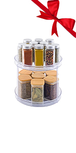LUZOON Plateau Tournant Epices Rotatif, Lazy Susan Organisateur Organizer de Rangement Cuisine d&apos;étagère de Placard Support de Stockage d&apos;articles pour Condiments,Frigo,Chambre 23cm 2Etages