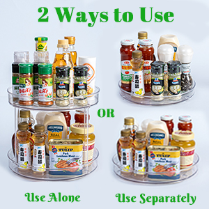 LUZOON Plateau Tournant Epices Rotatif, Lazy Susan Organisateur Organizer de Rangement Cuisine d&apos;étagère de Placard Support de Stockage d&apos;articles pour Condiments,Frigo,Chambre 23cm 2Etages