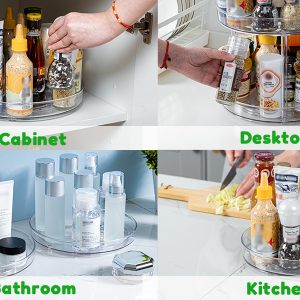 LUZOON Plateau Tournant Epices Rotatif, Lazy Susan Organisateur Organizer de Rangement Cuisine d&apos;étagère de Placard Support de Stockage d&apos;articles pour Condiments,Frigo,Chambre 23cm 2Etages
