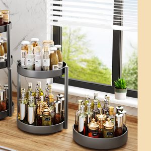 JOUING Plateau Tournant Epices Rangement Epices Cuisine 2 Etages étagère à épices Rotatif Métal Lazy Susan Organisateur pour ArmoireBlanc