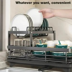 Support à bols – Égouttoir à vaisselle à 2 niveaux, rangement réglable, gain de place, organisateur d&apos;ustensiles de cuisine pour assiettes, tasses, couverts