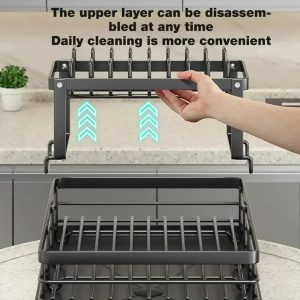 Support à bols – Égouttoir à vaisselle à 2 niveaux, rangement réglable, gain de place, organisateur d&apos;ustensiles de cuisine pour assiettes, tasses, couverts