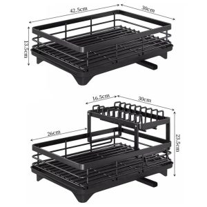 Support à bols – Égouttoir à vaisselle à 2 niveaux, rangement réglable, gain de place, organisateur d&apos;ustensiles de cuisine pour assiettes, tasses, couverts