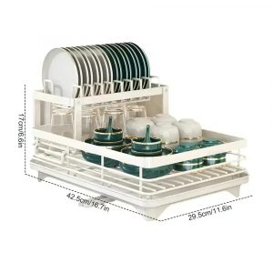 Support à bols – Égouttoir à vaisselle à 2 niveaux, rangement réglable, gain de place, organisateur d&apos;ustensiles de cuisine pour assiettes, tasses, couverts