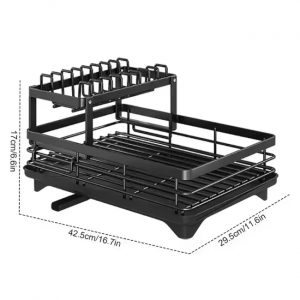 Support à bols – Égouttoir à vaisselle à 2 niveaux, rangement réglable, gain de place, organisateur d&apos;ustensiles de cuisine pour assiettes, tasses, couverts