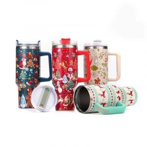 Bouteilles Thermos de noël en acier inoxydable, gobelet de 40oz, boissons froides et chaudes, bouteille d&apos;eau isolée avec paille, tasse de voiture, tasse de voyage