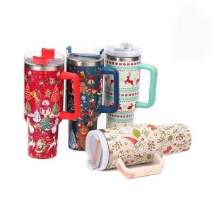 Bouteilles Thermos de noël en acier inoxydable, gobelet de 40oz, boissons froides et chaudes, bouteille d&apos;eau isolée avec paille, tasse de voiture, tasse de voyage