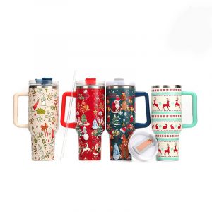 Bouteilles Thermos de noël en acier inoxydable, gobelet de 40oz, boissons froides et chaudes, bouteille d&apos;eau isolée avec paille, tasse de voiture, tasse de voyage