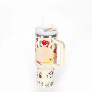 Bouteilles Thermos de noël en acier inoxydable, gobelet de 40oz, boissons froides et chaudes, bouteille d&apos;eau isolée avec paille, tasse de voiture, tasse de voyage