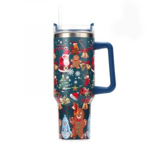 Bouteilles Thermos de noël en acier inoxydable, gobelet de 40oz, boissons froides et chaudes, bouteille d&apos;eau isolée avec paille, tasse de voiture, tasse de voyage