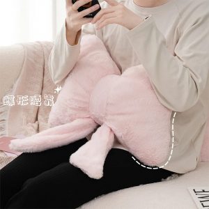 Oreiller de canapé avec ruban à nœud rose, imitation fourrure de lapin, coussin de siège de voiture confortable, style ins, coussin de dos simple assorti avec tout