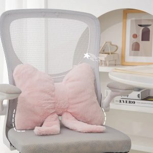 Oreiller de canapé avec ruban à nœud rose, imitation fourrure de lapin, coussin de siège de voiture confortable, style ins, coussin de dos simple assorti avec tout