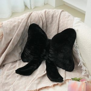 Oreiller de canapé avec ruban à nœud rose, imitation fourrure de lapin, coussin de siège de voiture confortable, style ins, coussin de dos simple assorti avec tout