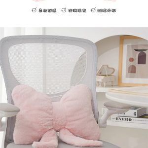 Oreiller de canapé avec ruban à nœud rose, imitation fourrure de lapin, coussin de siège de voiture confortable, style ins, coussin de dos simple assorti avec tout
