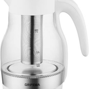 GRIFEMA GC1001 Bouilloire Électrique 0,8L/1100W Puissance Ébullition Chauffage Rapide, Filtre Anti-Calcaire Amovible et Lavable, Niveau d&amp;apos;Eau Visible et Arrêt Automatique, Socle sans Fil pour Ranger