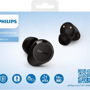 Philips TAT1209BK True Wireless in Ear Bluetooth Headphones - Small Buds. Great Value Natural Sound. Dynamic Bass, Pocket-Sized Charging Case, Clear Calls - Black