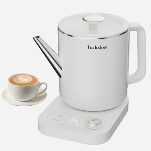 Bouilloire électrique Smart col de cygne 1.0 litre avec réglage de la température, 40-100°C ajustable, 304 acier inoxydable, 36 heures de conservation thermique, Anti-Dry Burn Protection, Matte Black