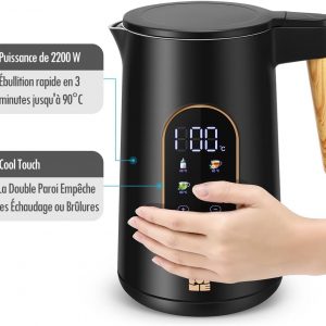 ForMe Bouilloire Electrique Inox 1,7L Contrôle de Température Réglable 40-100°C I LED Affichage de la Température I Fonction de Maintien au Chaud I Protection Anti-ébullition I Théière Sans BPA
