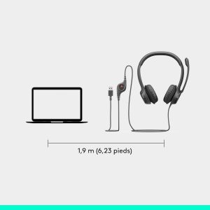 Logitech H390 Casque Filaire pour PC/Ordinateur Portable, Casque Stéréo avec Microphone Antibruit, USB-A, Commandes En Ligne, Compatible avec Chromebook - Noir