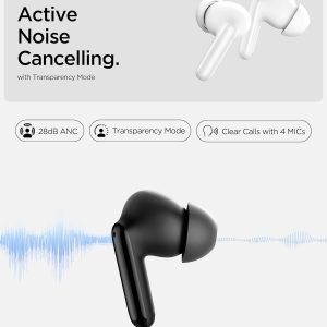 Spigen SA-TW S10 Écouteurs sans Fil, ANC 28dB, Mode Transparence, 30h, EQ, 4 micros, Mode Jeu, 10mm, IPX5 - Blanc