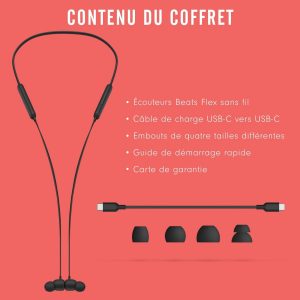 Beats Écouteurs sans Fil Beats Flex – Puce Apple W1 pour Casques et écouteurs, écouteurs magnétiques, Bluetooth Classe 1, 12 Heures d&apos;écoute – Noir Beats