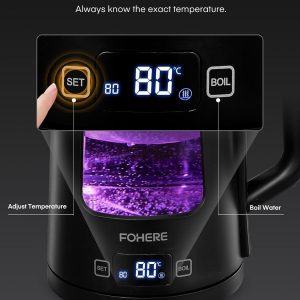Bouilloire Électrique, 1.7L Bouilloire en Verre avec Maintien au Chaud, 5 Contrôles de Température, 2200W Ébullition Rapide, Arrêt Automatique et Protection Contre L&amp;apos;ébullition à Sec